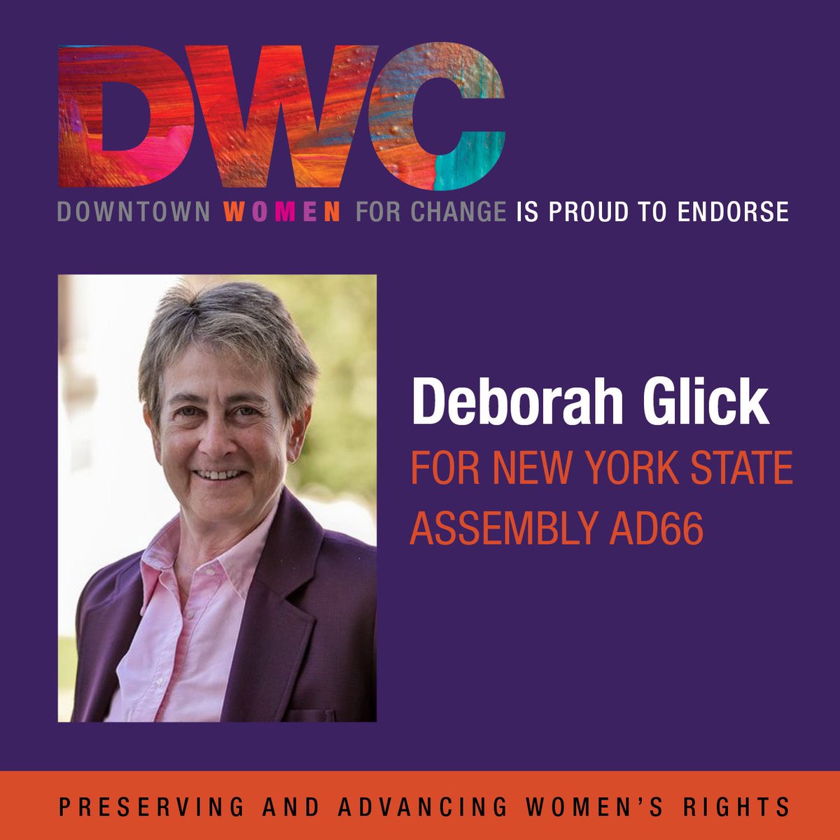 DowntownWomen's tweet photo. DWC is proud to endorse Deborah Glick @DeborahJGlick for NY State Assembly AD66.
#endorsement #nystateassembly https://t.co/AEkQMfZajq