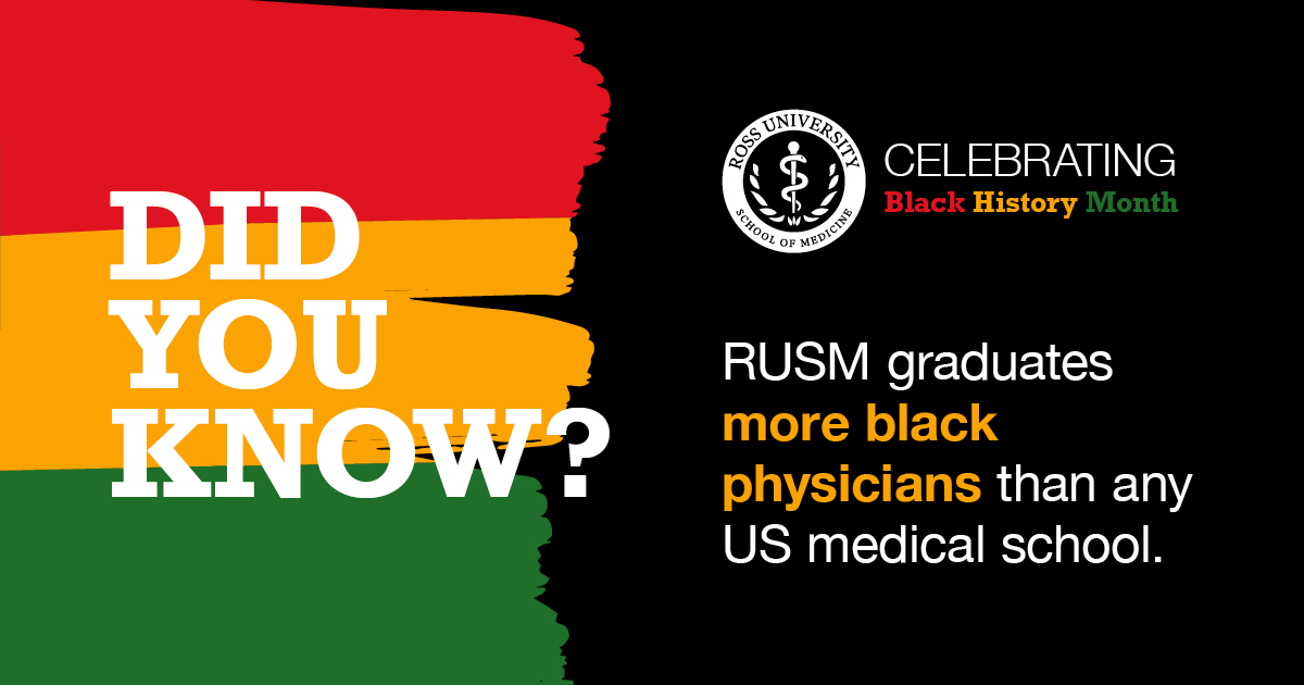 RossMedSchool's tweet photo. #Didyouknow? #RUSM graduates more Black doctors than any U.S. med school. While approximately 72% of all U.S. med schools graduate 10 or less Black physicians per year, RUSM graduated 85 in the most recent class.
#BlackHistoryMonth https://t.co/JnbUOkTNg5