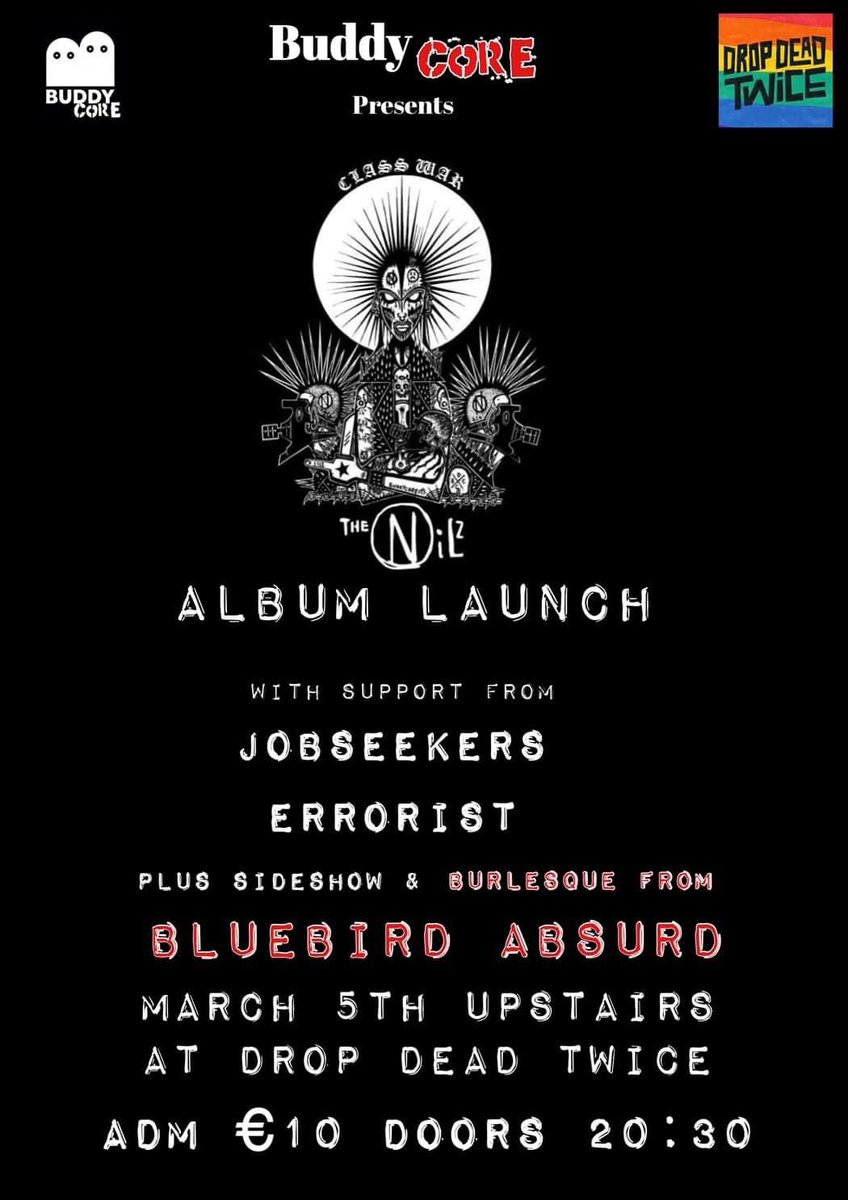 Unicorn Hardsports album launch
Support from:
@JobseekersDCHC 
Errorist

Sideshow & burlesque performances from the amazing Bluebird Absurd

March 5th
@DDTTaproom (Upstairs).
€10 on the door. 8:30 
Do drugs Eat Ass Die fast