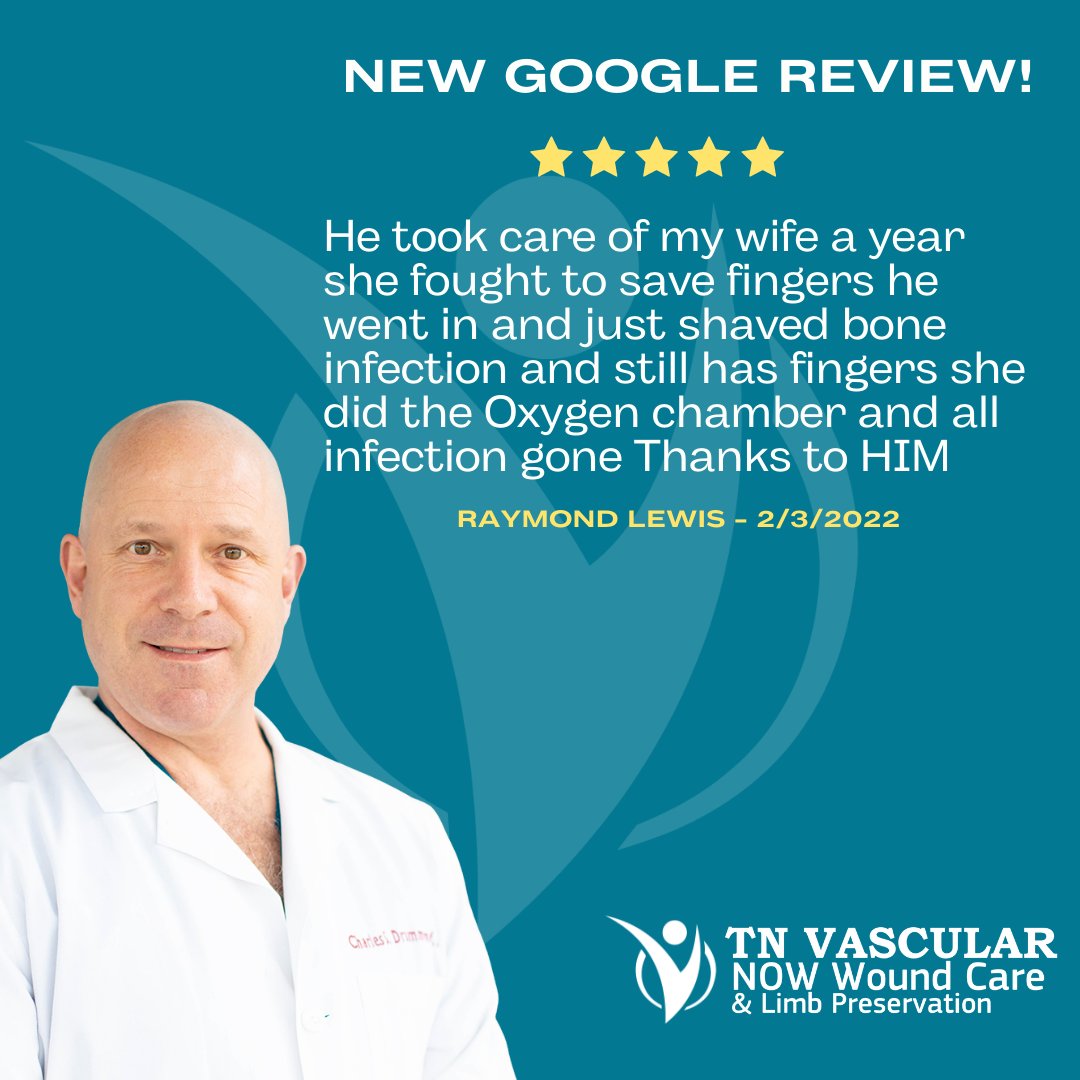 TnVascular's tweet photo. ⭐️⭐️⭐️⭐️⭐️ WE RECENTLY RECEIVED A NEW GOOGLE REVIEW!

We are so happy we were able to help your wife heal Raymond!

Hyperbaric Oxygen Therapy has been shown to have terrific benefits!
#HyperbaricOxygen #SavingLegs #WednesdayMotivation #TNVascular #NowWoundCare #February https://t.co/BBgSBXtwgW