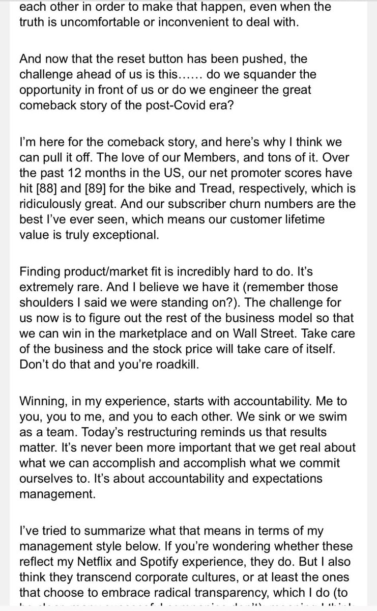 sarthakgh's tweet photo. "We have to be willing to confront the world as it is, not as we want it to be if we’re going to be successful."

Great memo from the new Peloton CEO https://t.co/iVEPecuI8i