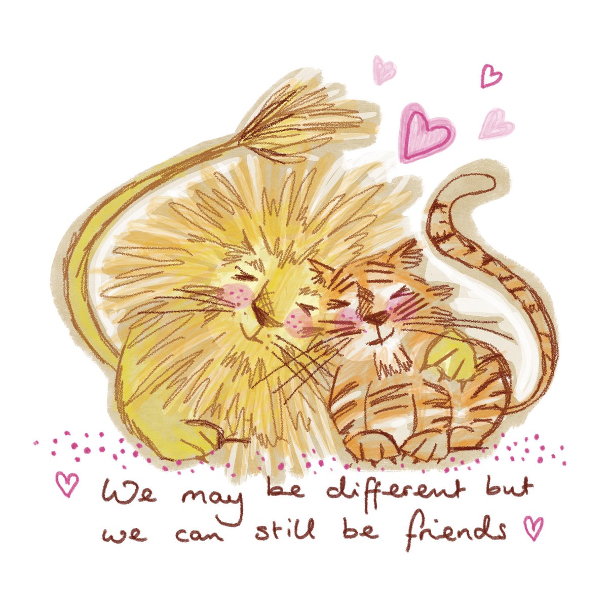 BecTonksArt's tweet photo. Friendship
Embracing our differences… one lion and one tiger at a time 🐅🦁💗
#dadraw #lionsandtigersohmy #lionsandtigers @procreate #illustration #illustrationsketch #picturebook #friendshipgoals https://t.co/H8EUVAVpCj