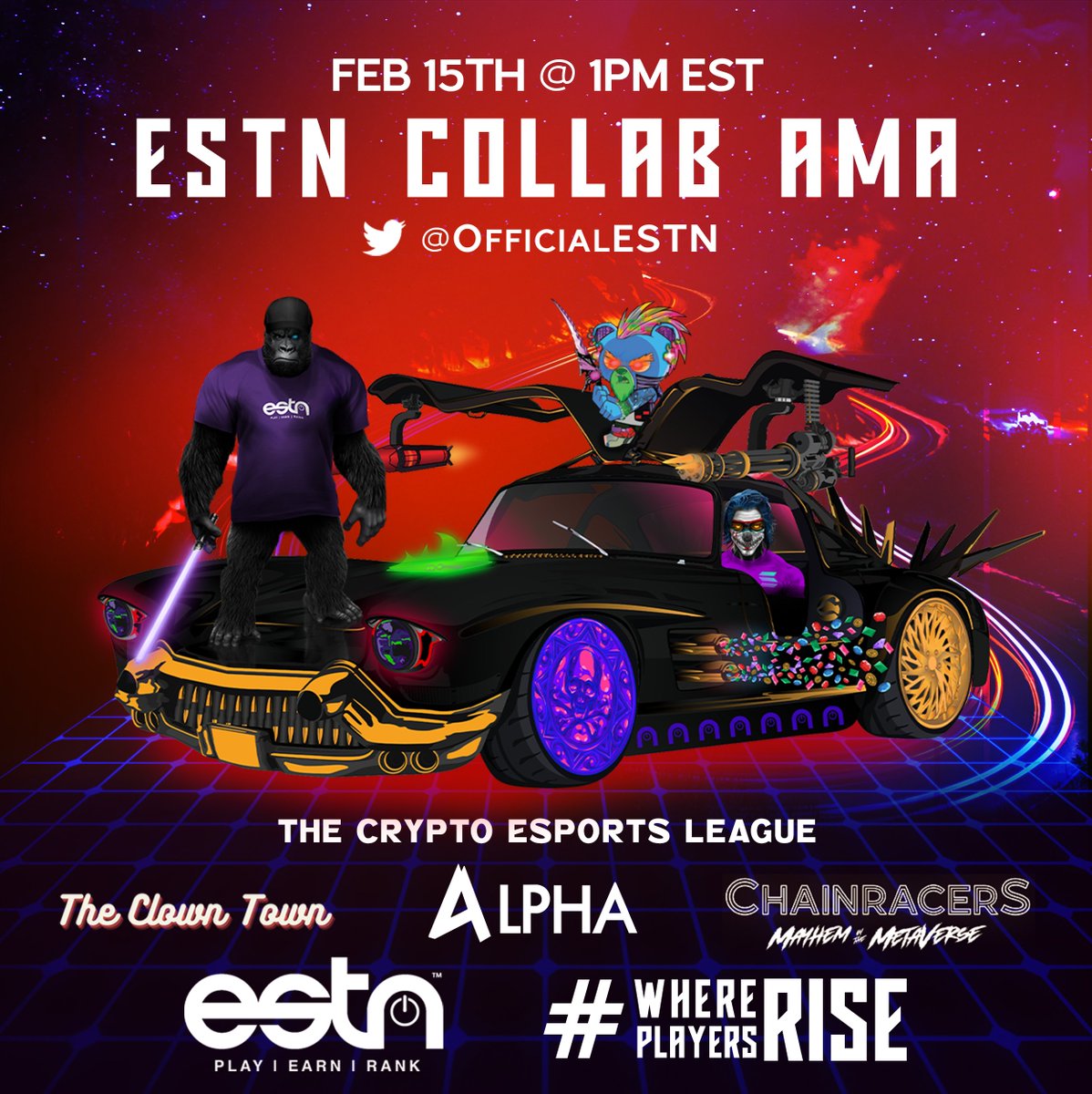 ChainRacers's tweet photo. CHAINRACERS ARE UNLEASHING MAYHEM!!!

Come join us LIVE and see why everyone is freaking out over this!  

TUESDAY Feb 15th @ 1pm EST 
https://t.co/APhswViOcw

Tons of giveaways!
#WherePlayersRise #gaming @OfficialESTN @Alpha_Gorillas @TheClownTownNFT #Solana #SolanaNFTs https://t.co/5iIhdIhv5o