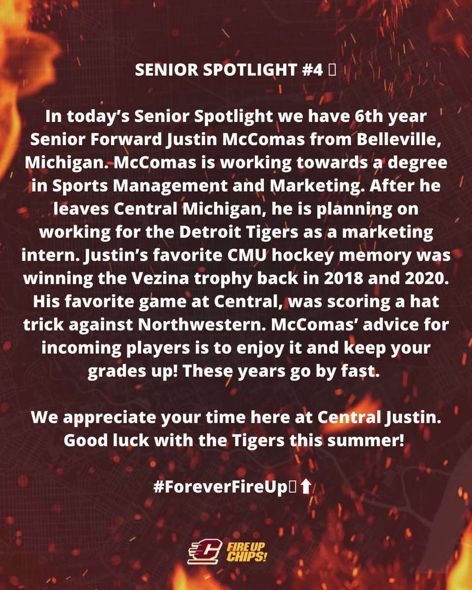 CMUHOCKEYDIII's tweet photo. SENIOR SPOTLIGHT #4 🔦
We appreciate your time here at Central Justin. Good luck with the Tigers this summer!
#ForeverFireUp🔥⬆️ https://t.co/cj9OcW001q