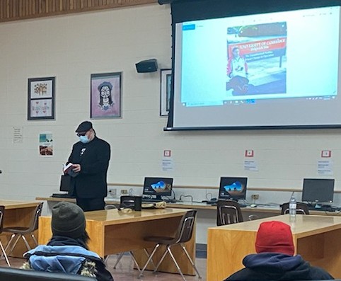 WesmorPHS's tweet photo. As part of Indigenous Storytelling Month, John McDonald spoke to classes all day today, sharing his story and his poems.
Thank you to John for spending the day with us. 
John's latest book is Kitotam: He Speaks To. https://t.co/TvmUIgxwXH