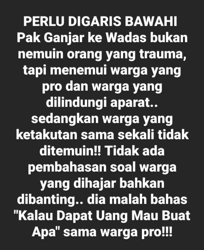 Wadas_Melawan's tweet photo. Nih biar kita semua tau informasinya siciri birimbing din diri dii sisi 😬

"Tuanku ya korporat, gubernur cuma mandat"

#FaktaWadas #WadasMelawan https://t.co/IN3pmBnoWg
