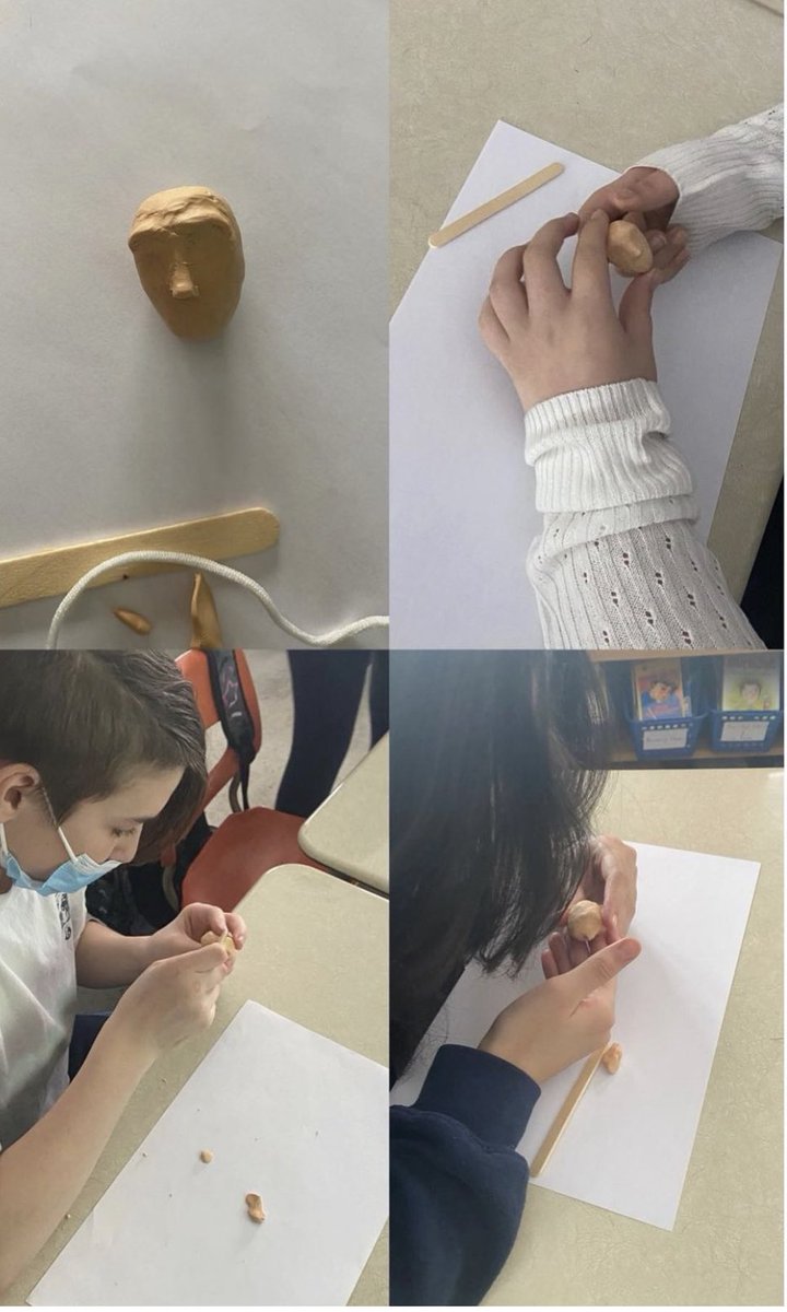 Grade 6 began their sculpting lesson in art class this week! They created human faces using polymer clay. They added details (cheek and brow bones ) using sculpting tools such as popsicle sticks and fettling knives. Stay tuned in the coming weeks for the final products!