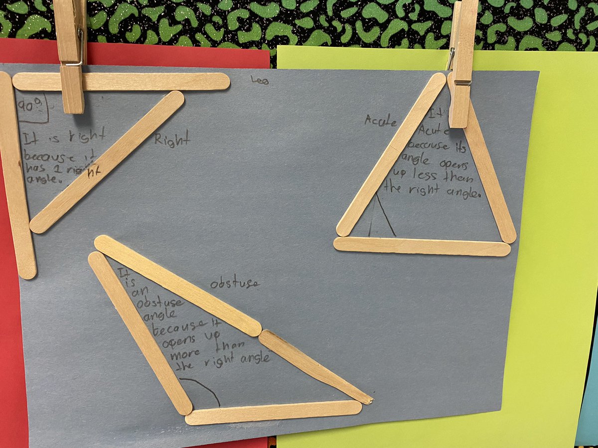 cmurphy41617's tweet photo. Today we continued with building our knowledge of triangles. We used popsicle sticks to create our different types of triangles along with adding to our poster to show how we added to our knowledge from the day before. #mathmodels #typesoftriangles #WeAreClintISD #DHEBobcats https://t.co/I1bVQpku9Z