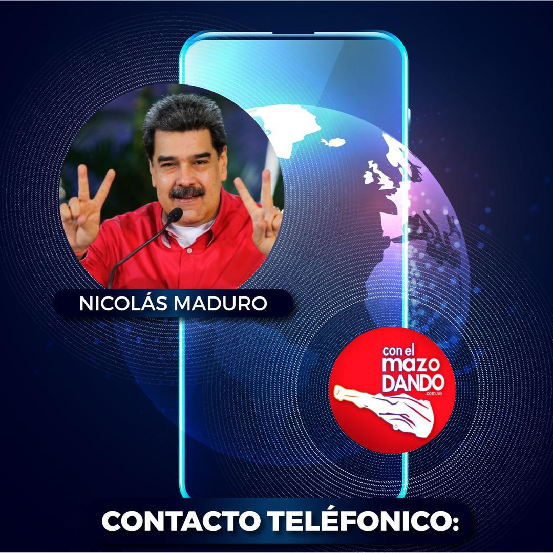 NicolasMaduro's tweet photo. Luego de la jornada de trabajo con los emprendedores, hice un contacto telefónico con @dcabellor para expresarle mis felicitaciones por los 8 años de “Con el Mazo Dando”, siempre en defensa de la verdad de la Patria y de la Revolución. ¡Sigan leales, por el camino de Chávez! https://t.co/iw73fCZC6C