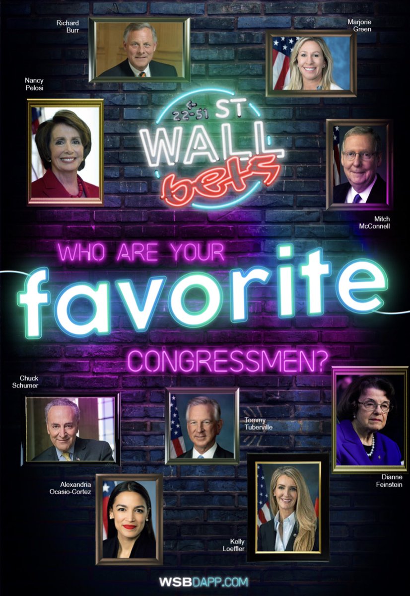 WSBDapp's tweet photo. WSB FAM! 
If you had to pick 1, Who'd be your favorite congressmen to follow for STONKS?

$SPY was outperformed by quite a few members of congress..

We know our answer… info coming SOON 👀👀 https://t.co/EugGQvaogs