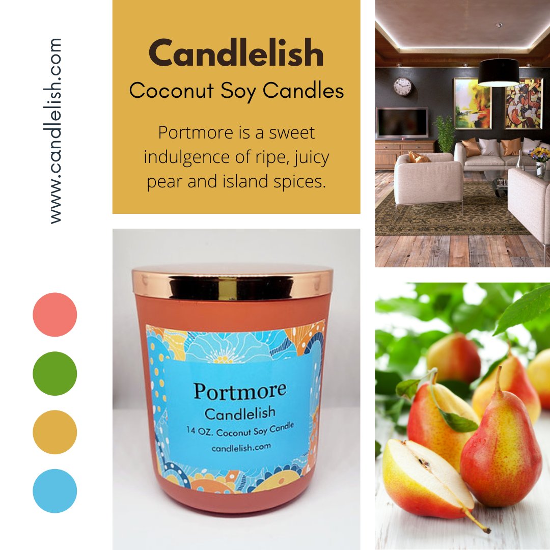 Portmore Scented Coconut Soy Candle is a sweet indulgence of ripe, juicy pear and island spices. 
Coconut Soy Candles, Coconut Apricot Candles, Coconut Beeswax Candles and Tart melts. 
candlelish.com
#soycandles #candles #coconutwaxcandles #cocosoy #beeswaxcandles