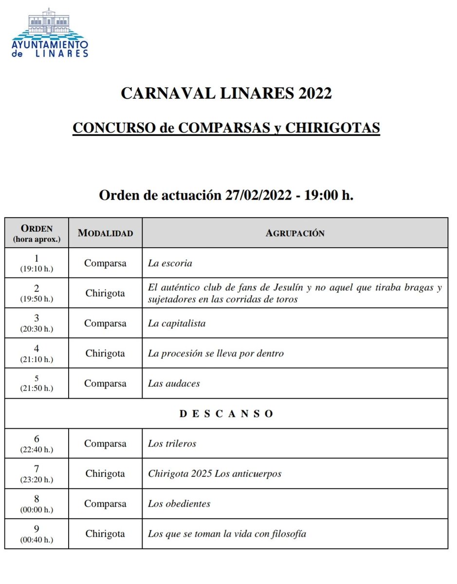 Y aquí tenemos nuestra participación en los concursos de la semana que viene