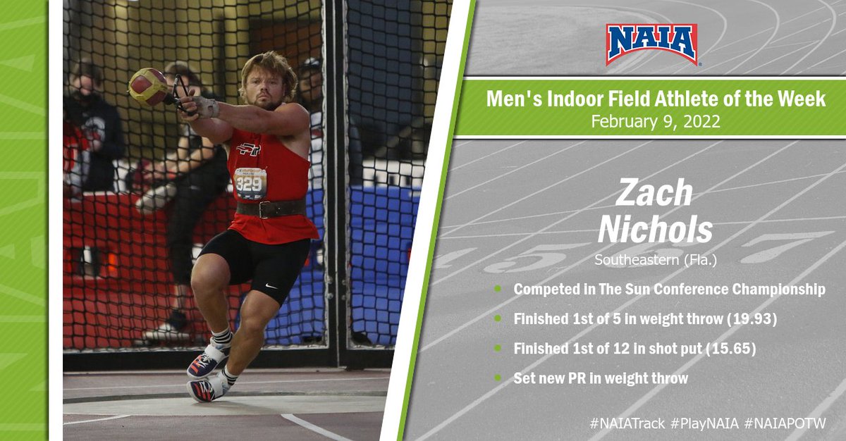 NAIA's tweet photo. M🏃‍♂️

Zach Nichols of @FireAthletics is this week's field athlete of the week 

For more --> https://t.co/bTnZ6ffYxA

#PlayNAIA #collegetrack #NAIATrack #NAIAPOTW https://t.co/p2pj7RWnI1