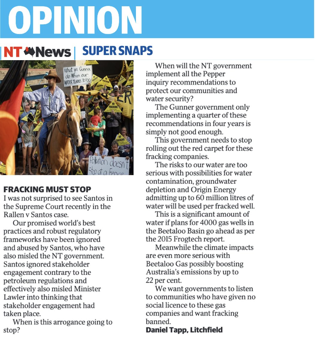 LockTheGate's tweet photo. We couldn't agree more Daniel 💪
#FrackFreeNT #DontFrackTheOutback
@fanniebay @Originenergy @Santosltd https://t.co/ELHAofGLLZ