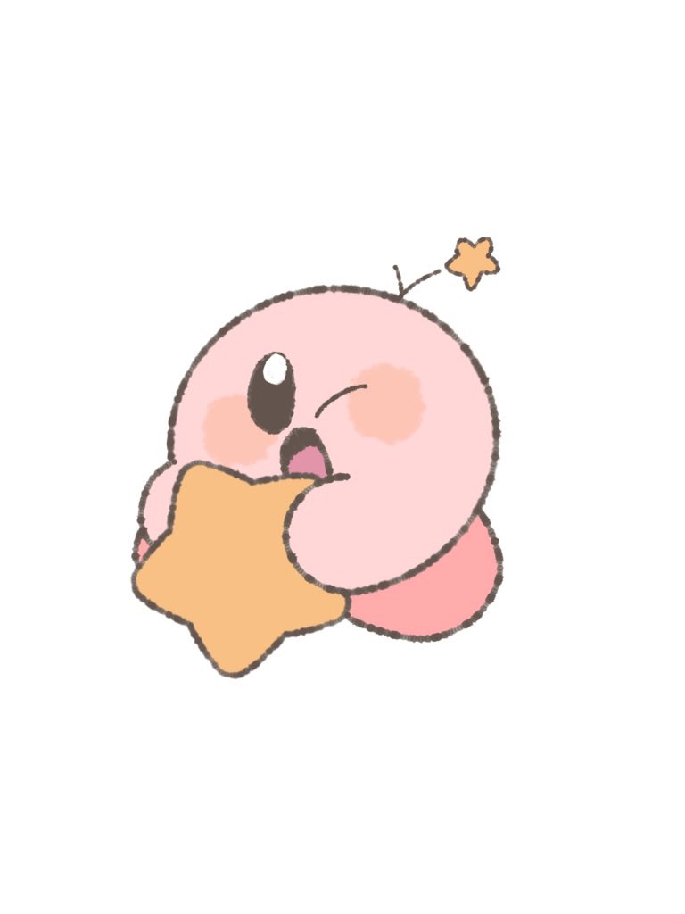 kirby no humans open mouth white background star (symbol) simple background one eye closed solo  illustration images