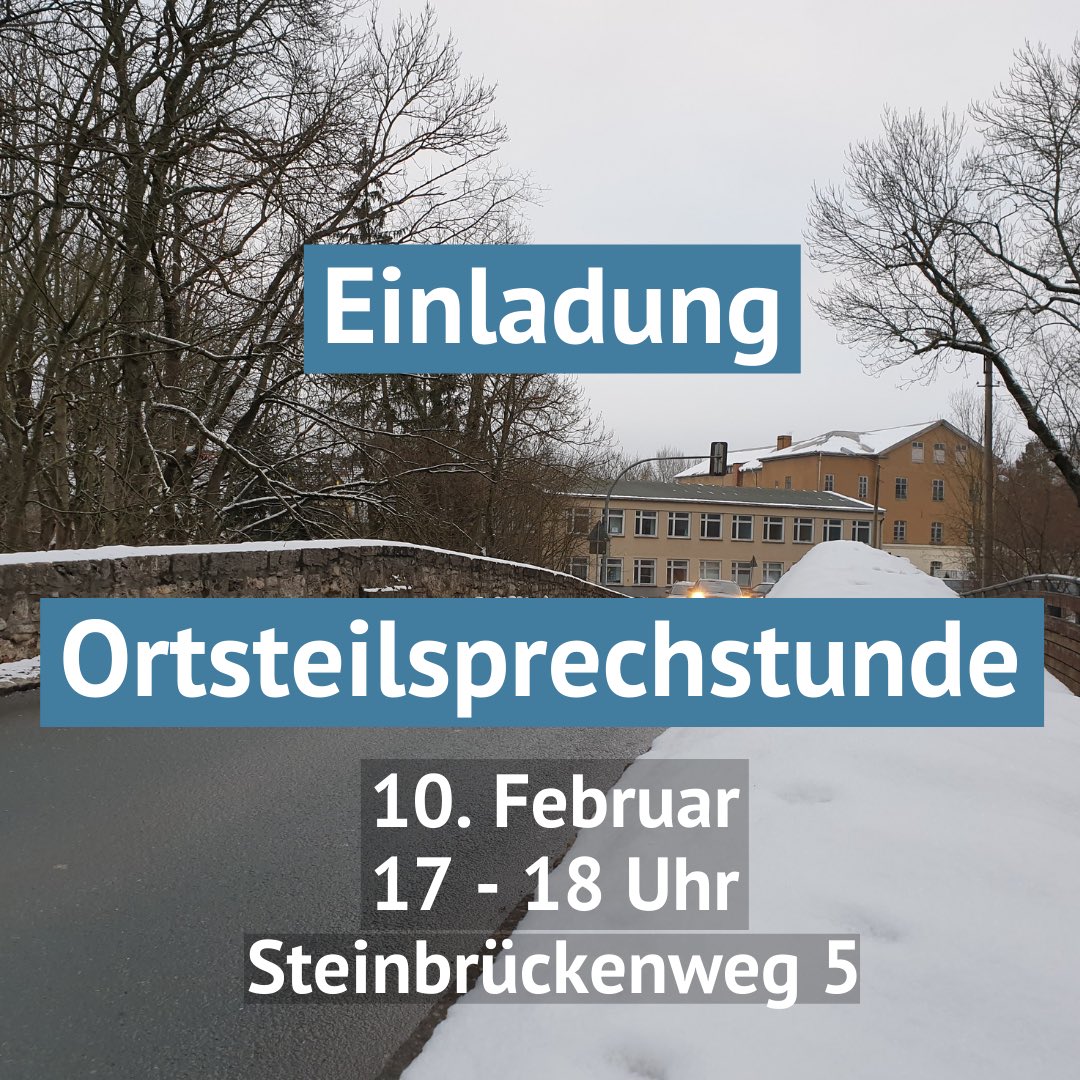 ortsteilrat's tweet photo. Ortsteil-Sprechstunde des Ortsteilrates Oberweimar-Ehringsdorf am Donnerstag, 10. Februar, von 17 bis 18 Uhr im Ortsteilbüro, Steinbrückenweg 5. Es erwartet Sie Dr. Joachim Peters, Ansprechpartner für die Kirchen im Ortsteil und für Gewässer, Ilmtalradweg &amp; Hochwasserschutz. 2G! https://t.co/SUjzIQ8jwr