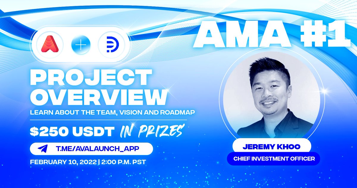 AvalaunchHQ's tweet photo. Join us live tomorrow for AMA #1 with @DeFiatoOfficial!

In this AMA, we host Jeremy Khoo, CIO, for our Project Overview. 

🗓️ 2/10
⏰ 2:00 p.m. (PST)
💸 $250
🐦 Retweet
👇 Questions Down Below

Rules: https://t.co/nowYqc4tBy https://t.co/DlpMz9XLYr