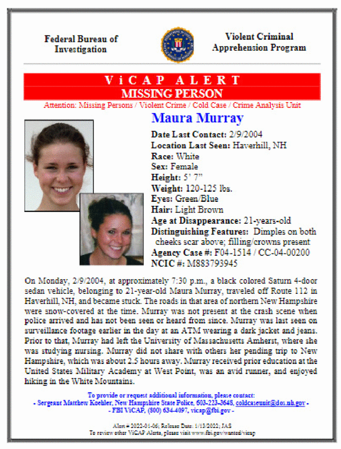 STARING_KRYSTAL's tweet photo. 6,575 Days
939 Weeks
216 Months
18 Years
Maura Murray vanished on 2/9/04 on Route 112 in Haverhill New Hampshire. If you know something anything please come forward TODAY.
#MissingPersons #MauraMurray #FindingMauraMurray #FindMaura #OnThisDay #TrueCrime #ViCAP #FBI https://t.co/rzrUnAo4zm
