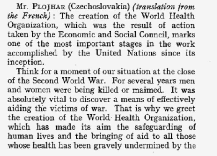 ThiruGeneva's tweet photo. Czechoslovakia asked @WHO for help with technology transfer in 1949 - #WHA2 - "The same thing can be said about the production of penicillin. The means of production require to be modernized and we must therefore obtain the necessary apparatus that exists abroad." @EU_Commission https://t.co/1qCFIW7u9U