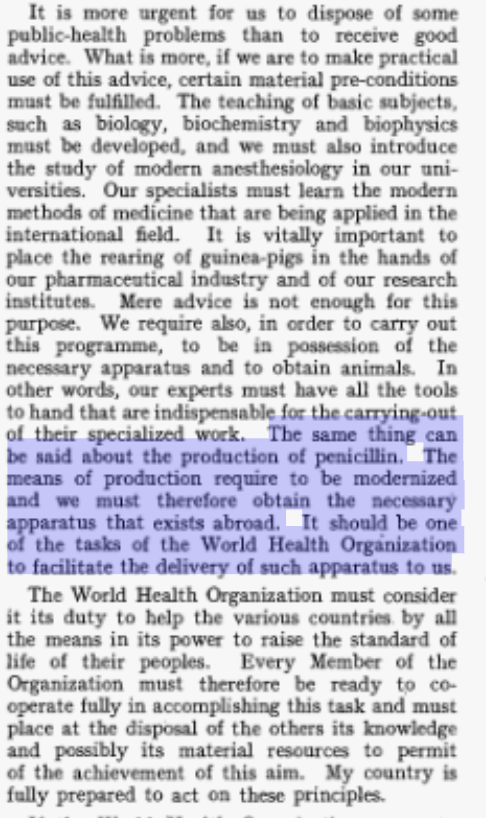 ThiruGeneva's tweet photo. Czechoslovakia asked @WHO for help with technology transfer in 1949 - #WHA2 - "The same thing can be said about the production of penicillin. The means of production require to be modernized and we must therefore obtain the necessary apparatus that exists abroad." @EU_Commission https://t.co/1qCFIW7u9U