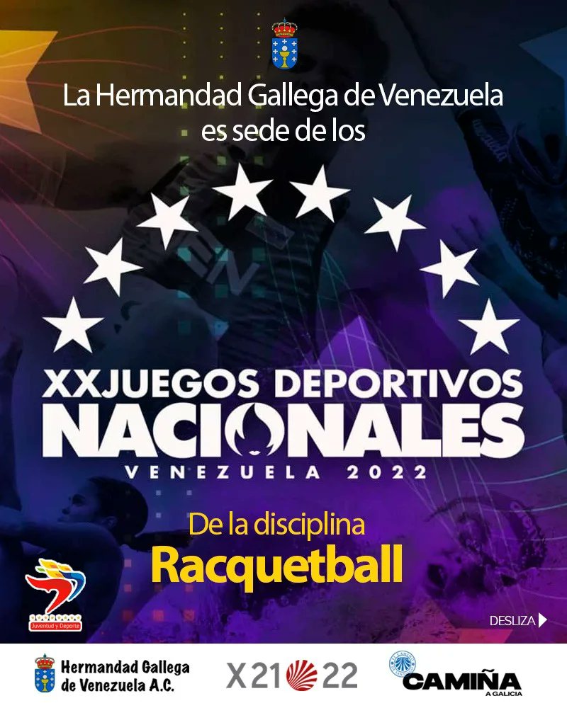 hgvzla's tweet photo. En apoyo al Ministerio del Poder Popular para la Juventud y el Deporte @mppjd , la Hermandad Gallega de Venezuela AC, es una de las sedes de los "XX Juegos Deportivos Nacionales - Venezuela  2022", en la disciplina de Racquetball. https://t.co/TyKRhrteou