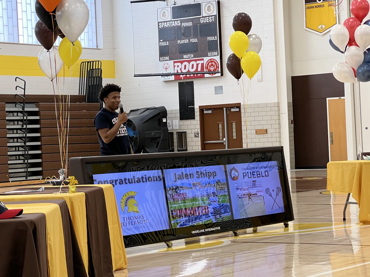 TJHSLax's tweet photo. Big news from @TJHSLax! A huge congrats goes out to @jalenshipp2 for signing today to play lax at the next level for @GoPackLax. Super proud of Jalen for all the hard work he’s put in to get here! Good luck next year in Pueblo! #SpartanFamily #TooSweet #NextLevelSpartans https://t.co/RflRdvREY7
