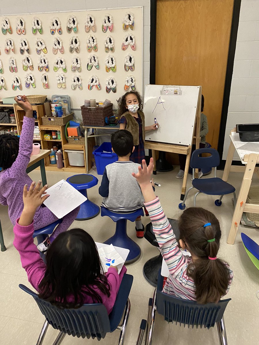 Playing “teacher” and becoming architects using the magnetic blocks during Big Centres! #harknesshasheart @DHSCariolato