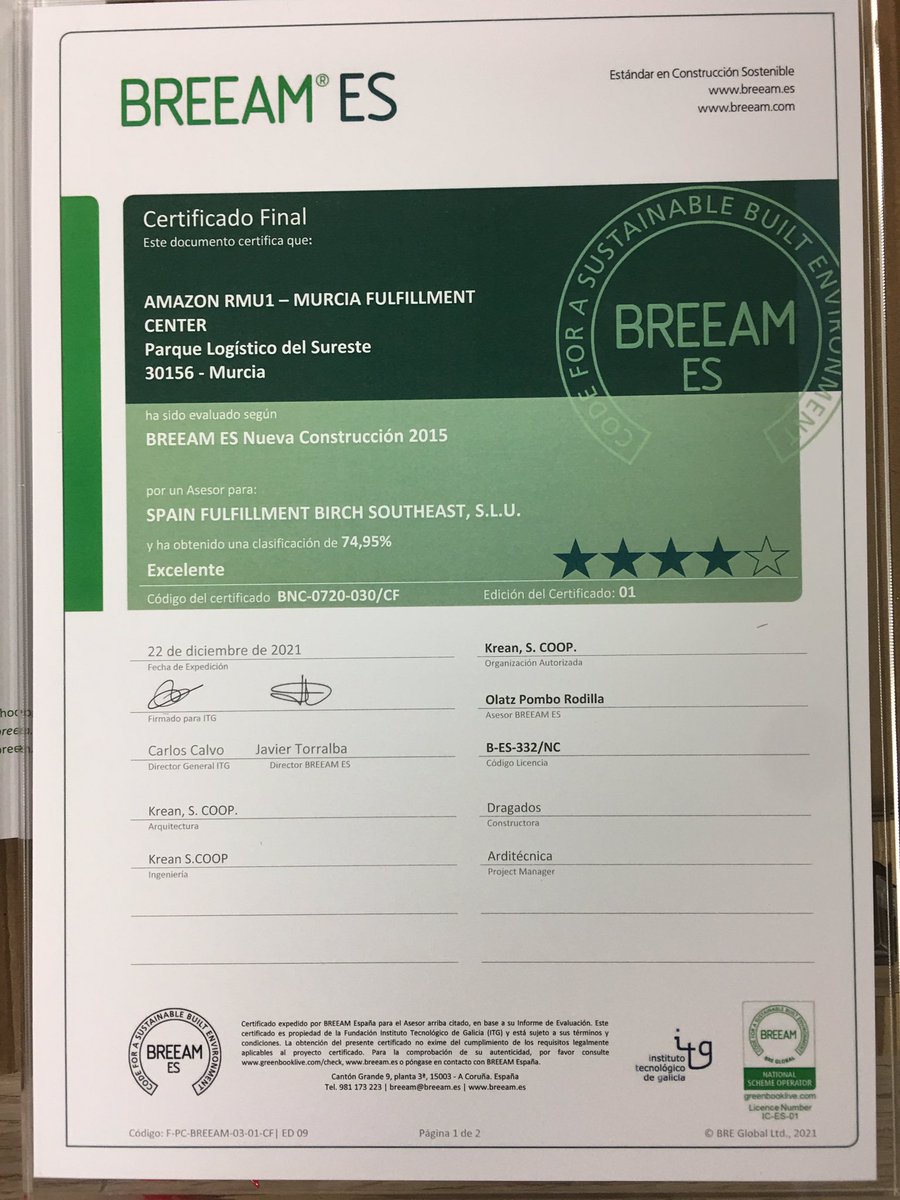 papallares's tweet photo. Success history. BREEAM excellent achievement.  Really proud to be part of the team which made it possible at Amazon’s warehouse RMU1. Lot of effort behind these plates https://t.co/N94cImXpIm