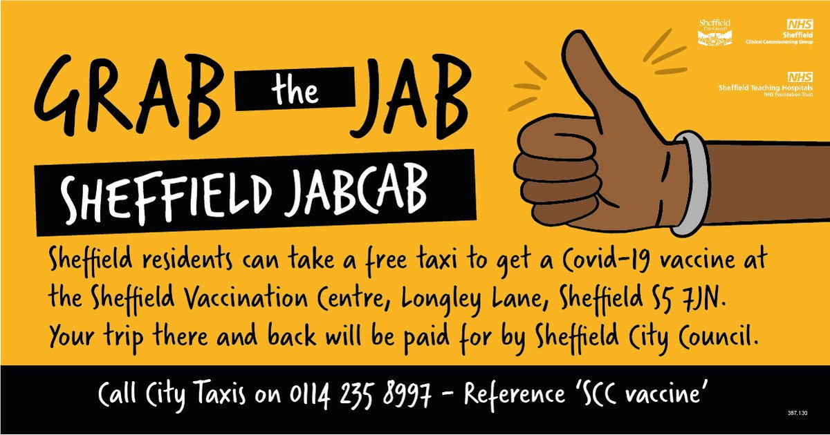 Great idea and support from @citytaxis_ and @SheffCouncil if you need help getting to your first, second or third COVID vaccine at @SheffieldHosp