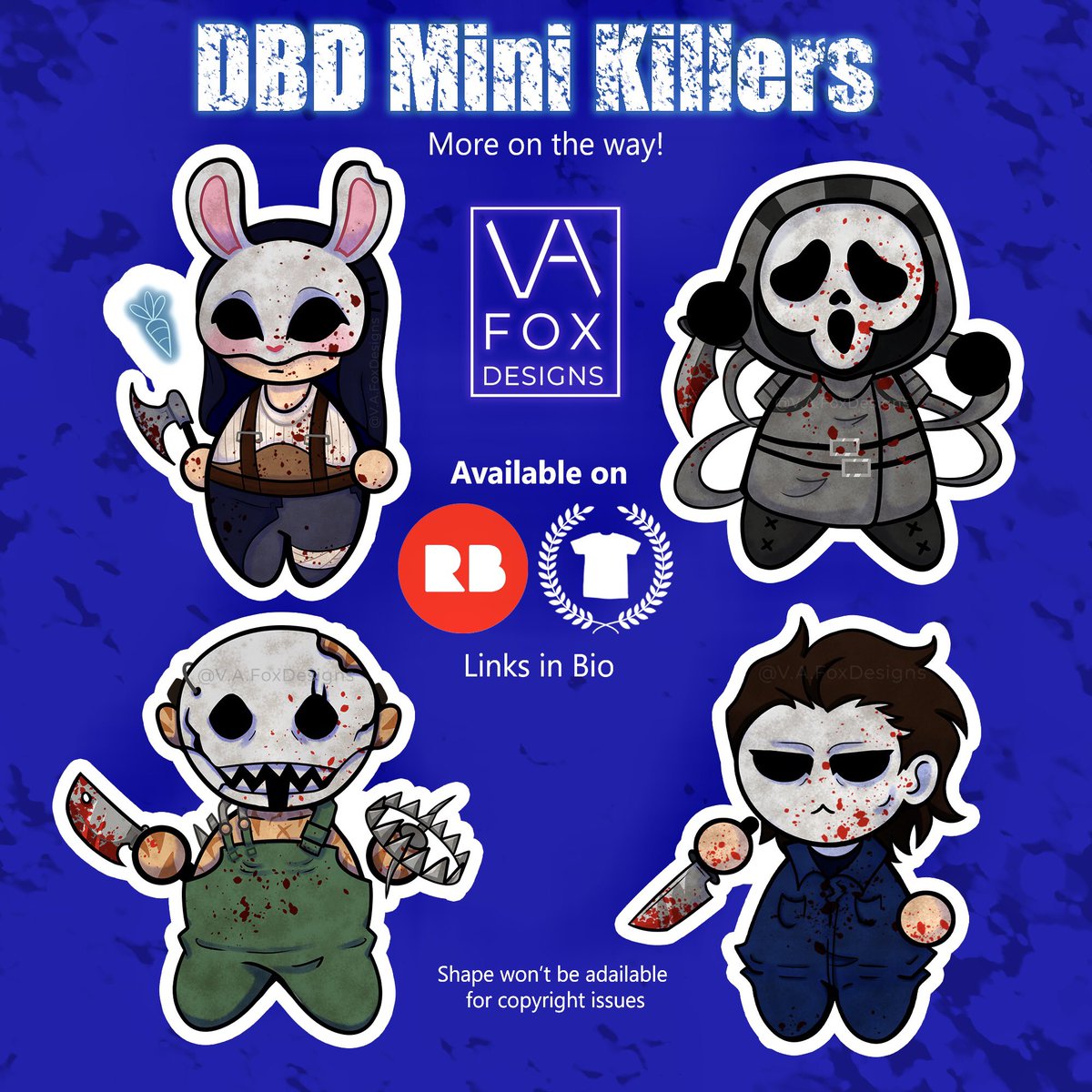 VAFoxDesigns1's tweet photo. MINI #DeadbyDaylight KILLERS🔪 now live in my shops as stickers, 
t-shirts, phone cases and more. 
Who should I do next? 

#dbdfanart #DeadbyDaylightfanart https://t.co/DMh6kFG21W