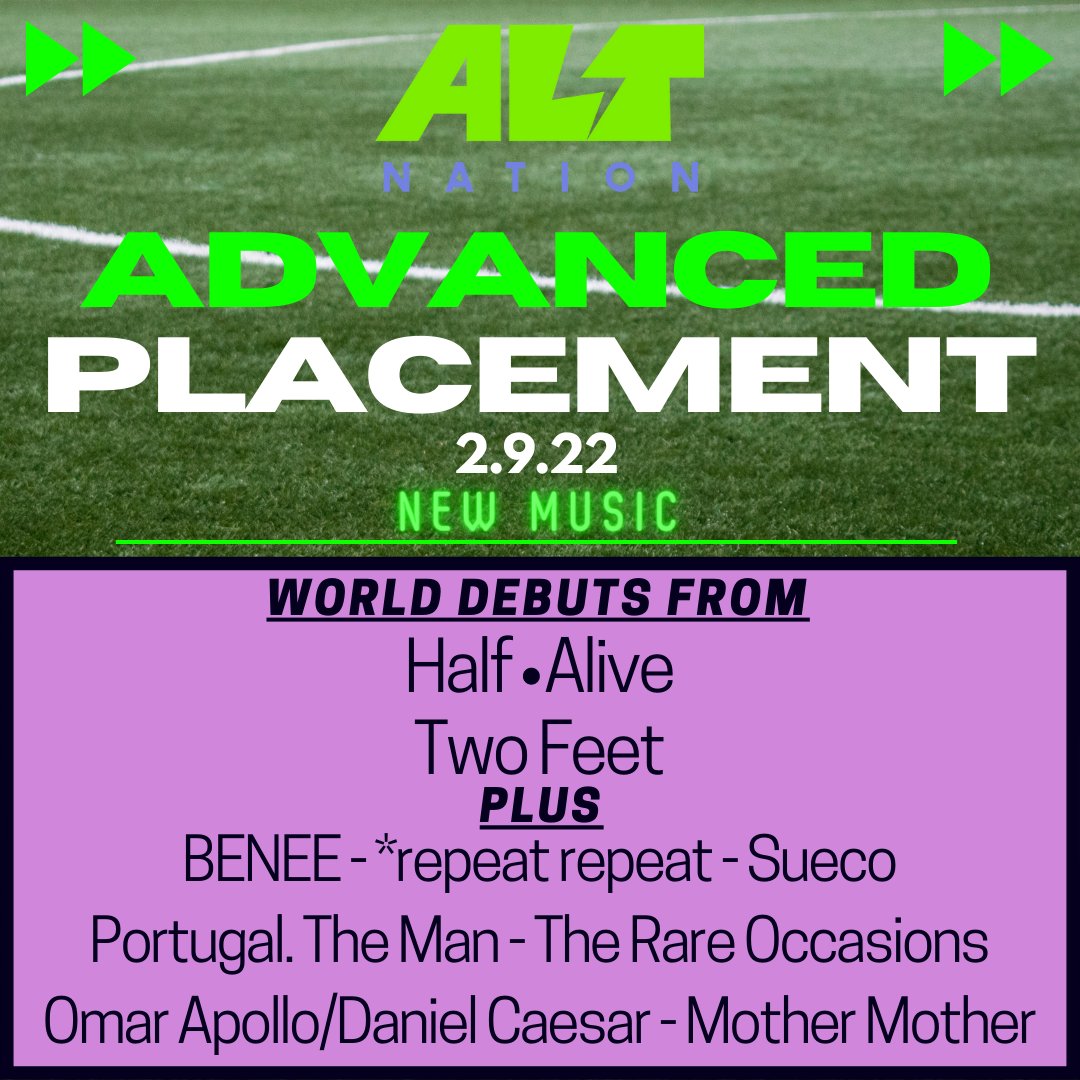 2 world debuts from @halfaliveco & @TwoFeetMusic at 7pE on Advanced Placement plus new music from @BENEEMUSIC @repeatX2 @omarapollo @DanielCaesar @portugaltheman @suecothechild @mothermother @rareoccasions