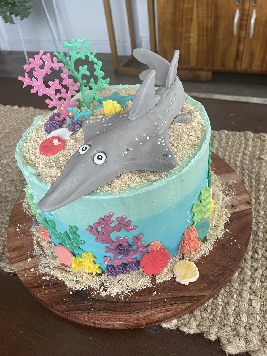 Gorgeous gorgeous shark scientists get wedgefish cakes when they hand in their PhDs @brooke_dalberto 🥳🦈🎂