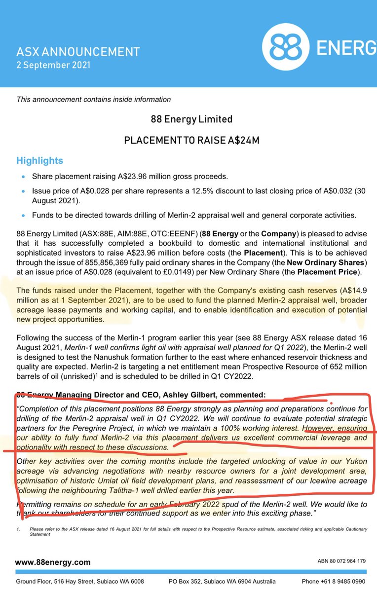 Thoughts_NJ's tweet photo. $eeenf @88EnergyLtd 

You guys want answers to why there’s a capital raise? Instead of spreading rumors on Twitter go spend your time reading through old 88 updates. I’ll even point you in a direction 👇 9/2/21 👇 https://t.co/tynMpMlA2d