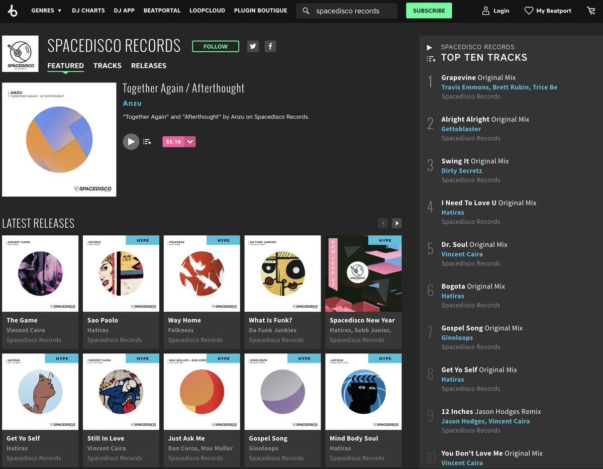 Check out <a href="/spacediscorecs/">Spacedisco Records</a> releases at <a href="/beatport/">Beatport</a> - incl music from <a href="/hatiras/">Hatiras</a> <a href="/vincent_caira/">vincent caira</a> <a href="/anzumuzic/">ANZU</a> <a href="/EMZY_Official/">EMZY</a> <a href="/demarkuslewis/">demarkuslewis</a> <a href="/DaFunkJunkies/">nick/darren mears</a> + beatport.com/label/spacedis… #Spacedisco #HouseMusic