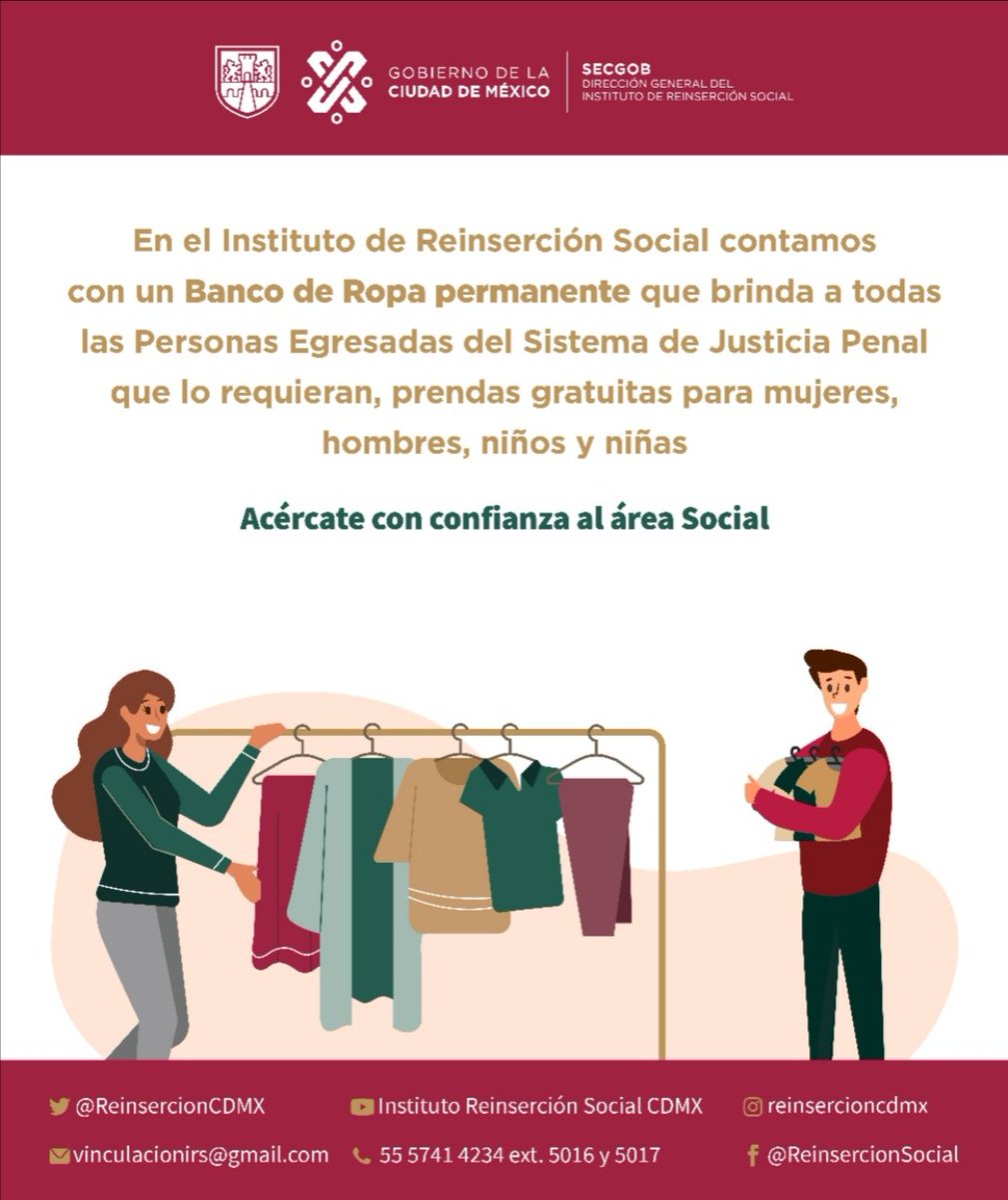 ReinsercionCDMX's tweet photo. El #IRS te invita a visitar nuestro #BancoDeRopa, disponible de forma permanente para todas las personas afiliadas. 👖👚🧥
Encuentra prendas y varios artículos de utilidad para ti y tu familia.
¡Estamos contigo!
📞 555741 4234 ext. 5016 y 5017. https://t.co/axI1etHLqi
