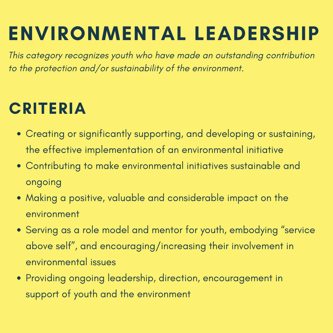 SASSYawards's tweet photo. CATEGORY SPOTLIGHT: This week we are spotlighting the Environmental Leadership category!

Are you or do you know a youth aged 15-21 living, working, or volunteering in Surrey who is an environmental warrior? 
.
.
.
#sassyawards #youngleaders #communityservice #surreyyouth #rotary https://t.co/RzuGvdN2Em