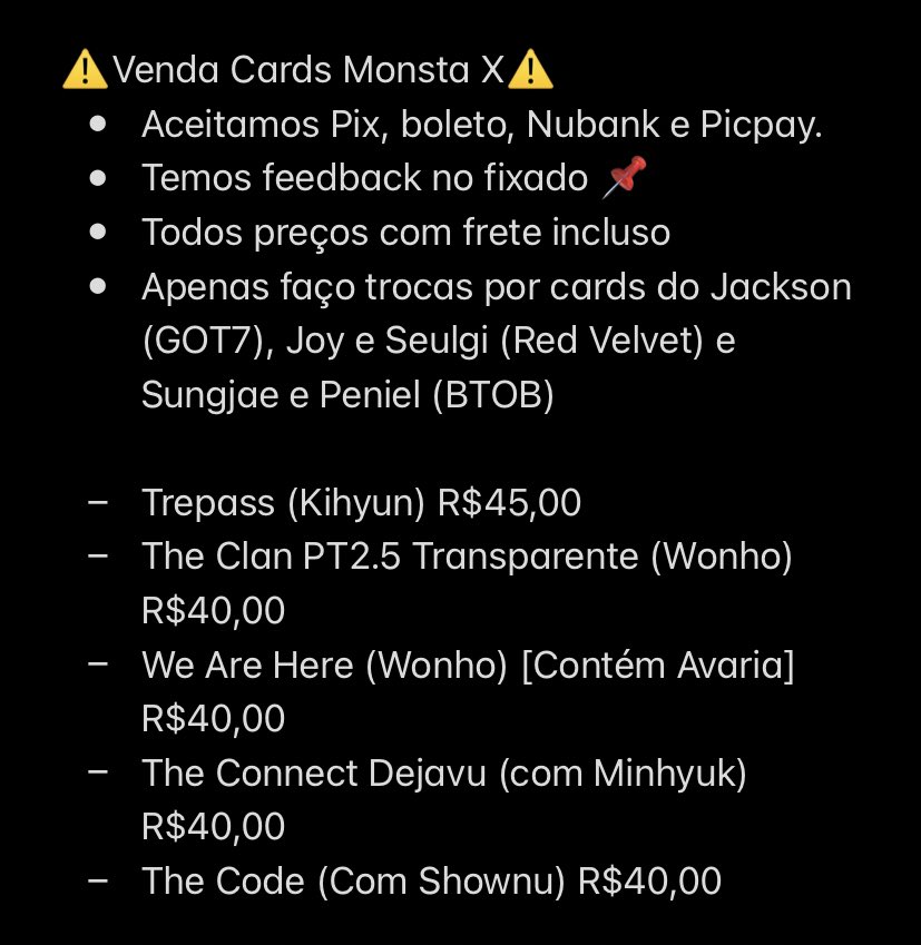 withourjoy's tweet image. ⚠️VENDA CARDS MONSTA X⚠️

@vendaetrocakpop  @tradingcardkpop @KPopTr_Venda @vendas_kpop @helpkpopvt @KpopVenda