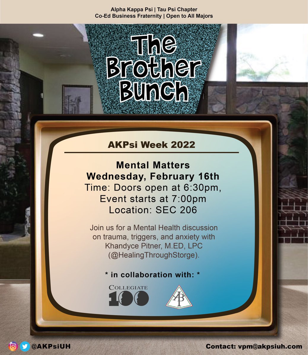 Come out to our Mental Health Awareness event on February 16th!! Don’t miss the chance to be apart of an important discussion and learn about coping mechanisms to improve your Mental Health! #AKPSIUH #UH25 #UH24 #UH23 #UH22
