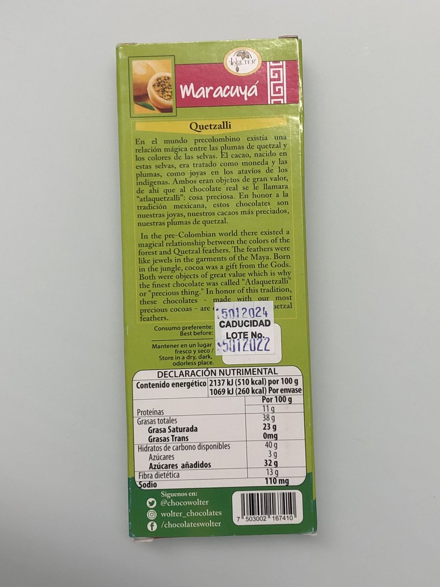 Y en la sección de “Recomendaciones de la Semana”, me permito sugerir prueben esta joya: #Quetzalli Oscuro 66% de #Maracuyá #PassionFruit de #ChocolatesWolter <a href="/ChocoWolter/">Wolter Chocolate</a> #Delicia