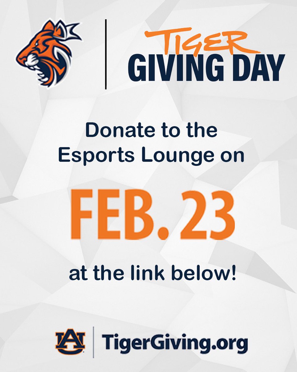 GamingAuburn's tweet photo. π¦
We are excited to announce our project for Tiger Giving Day! Follow us as the next two weeks we will be sharing more about our organization, the Esports Lounge project, and how you can help us make it a reality! War Eagle! π¦
#auburn #tigergivingday #auburnesports #auinvolve https://t.co/Nuo5QfBZ0H