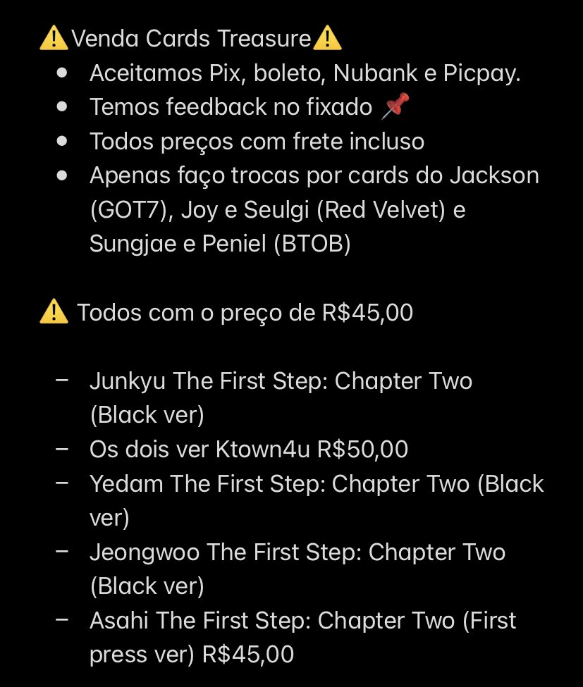 withourjoy's tweet image. ⚠️VENDA CARDS TREASURE⚠️

@vendaetrocakpop  @tradingcardkpop @KPopTr_Venda @vendas_kpop @helpkpopvt @KpopVenda @treasurevenda