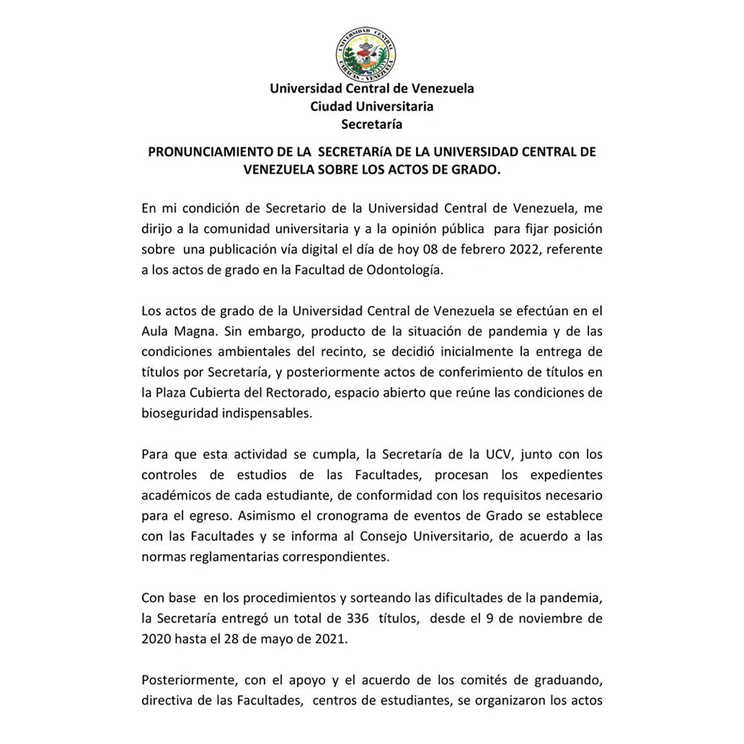 Secretaría UCV tweet media