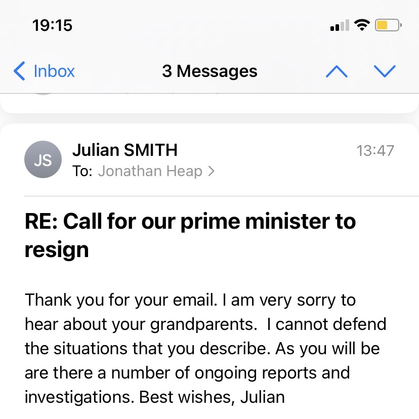 Have to say <a href="/JulianSmithUK/">Julian Smith</a> I am disappointed by your response to my email about #BorisParty #BreakTheRules #lockdown - you didn’t answer a single question I put to you, wonder why!!! Silly thing is you will expect my vote at the next election too!!