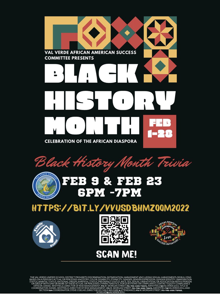 Join us tonight for Black History Month trivia, sponsored by <a href="/ValVerdeAASC/">ValVerdeAASC</a> and <a href="/VVUSD_Family/">VVUSD Family</a>! #BlackHistoryMonth