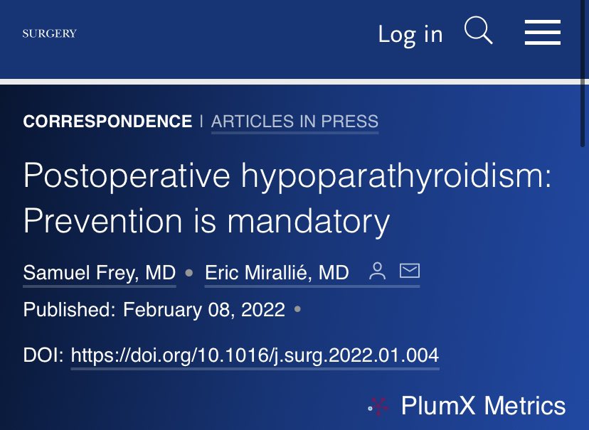 SurgJournal's tweet photo. Postoperative hypoparathyroidism: Prevention is mandatory
@SamuelFrey13 @FranceHypopara

https://t.co/KM1MuisKl9

Comment in Response to @AnnalsofSurgery 

https://t.co/7o1PenNWCr

@SEndocrine @TheAAES @TheEndoSociety @TheAACE #SoMe4Surgery https://t.co/tzQgF2i0rq