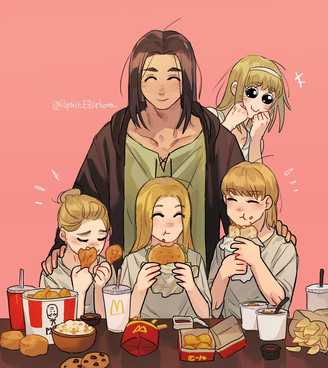 「Eat, my daughters, EAT 🍔🍟🌮🍗
#aot #Ao」|BORA🧧junwupapaのイラスト