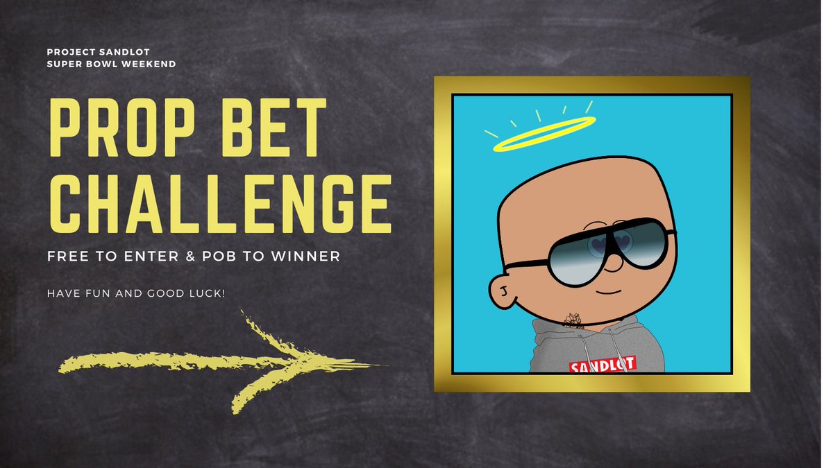 ProjectSandlot's tweet photo. 🚨Freebie Giveaway🚨
 
Super Bowl Prop Bet Challenge
https://t.co/BylnZd90uG

Free to enter, winner gets freshly minted PoB!
Shout out to our mods for getting this one set! https://t.co/lwhdaOuAAZ