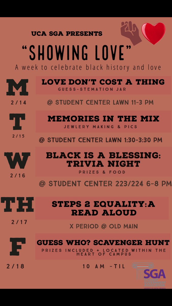 Please join SGA next week in celebrating Black History Month and love! 💗❤️ #BHM #ValentinesDay