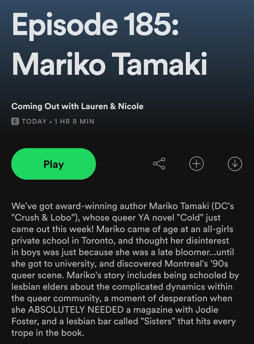 ComingOutPod's tweet image. We've got award-winning author @marikotamaki, whose queer YA novel "Cold" just came out! Mariko talks getting schooled by lesbian elders, the '90s queer scene (lotta spoken word), all things YA, and more! Also, a picture-perfect Montreal lesbian bar... 🇨🇦 open.spotify.com/episode/5jF9h3…