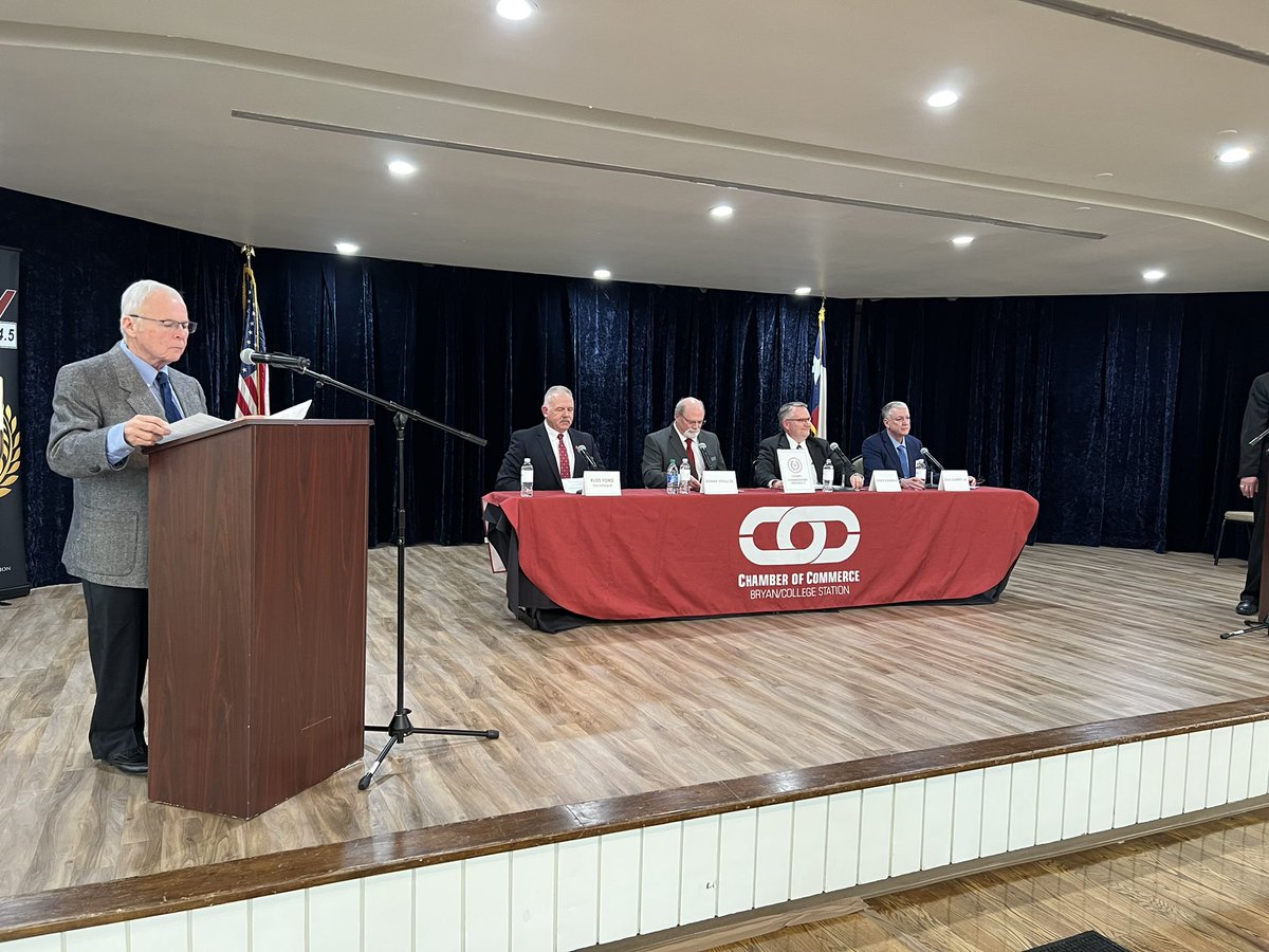 LIVE NOW from the @BCSChamber candidates forum: Republican candidates for Brazos County Commissioner Precinct 2. Listen on 1620AM / 94.5FM or radioaggieland.com